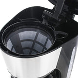 EMERIO CME-122933, kaffebryggarfilter, 1,25 l för upp till 10 koppar färskt kaffe, avtagbart permanent filter, anti-droppfunktion, kaffekanna av glas, automatisk avstängning, 1000 watt, svart/silver