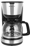 EMERIO CME-122933, kaffebryggarfilter, 1,25 l för upp till 10 koppar färskt kaffe, avtagbart permanent filter, anti-droppfunktion, kaffekanna av glas, automatisk avstängning, 1000 watt, svart/silver